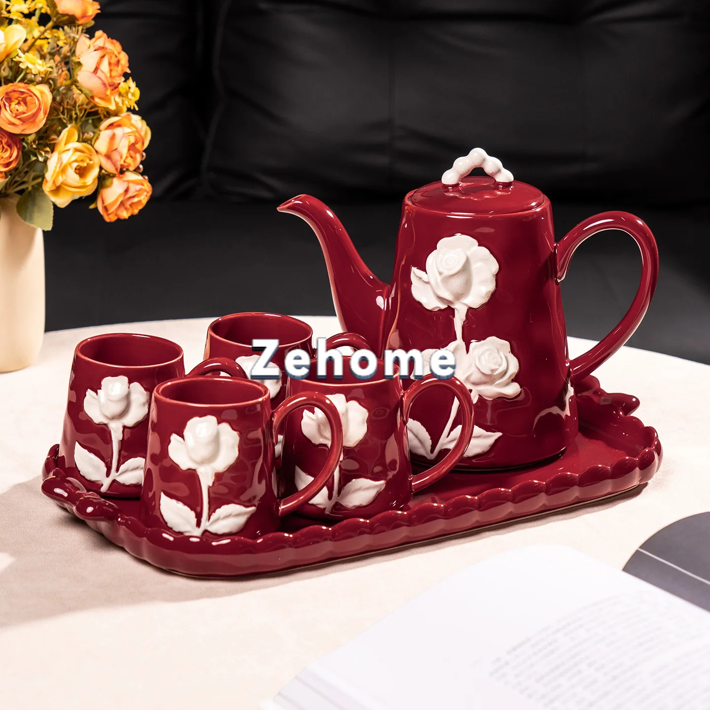 French camellia tea set exquisite high-end engagement wedding gift household housewarming new home water set