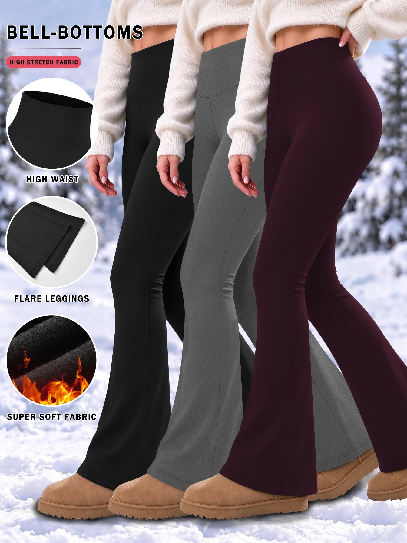 3 Pack Women's Super Soft Flare with High Waisted Tummy Control Workout Yoga Push Up Gym Fitness Leggings Bell Bottoms