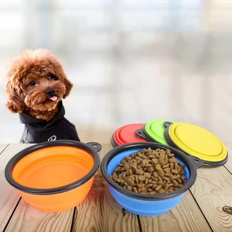 1pc Pink Collapsible Dog 1000ml Folding Silicone Bowl Pet Outdoor Travel Portable Puppy Food Container Feeder With Carabiner