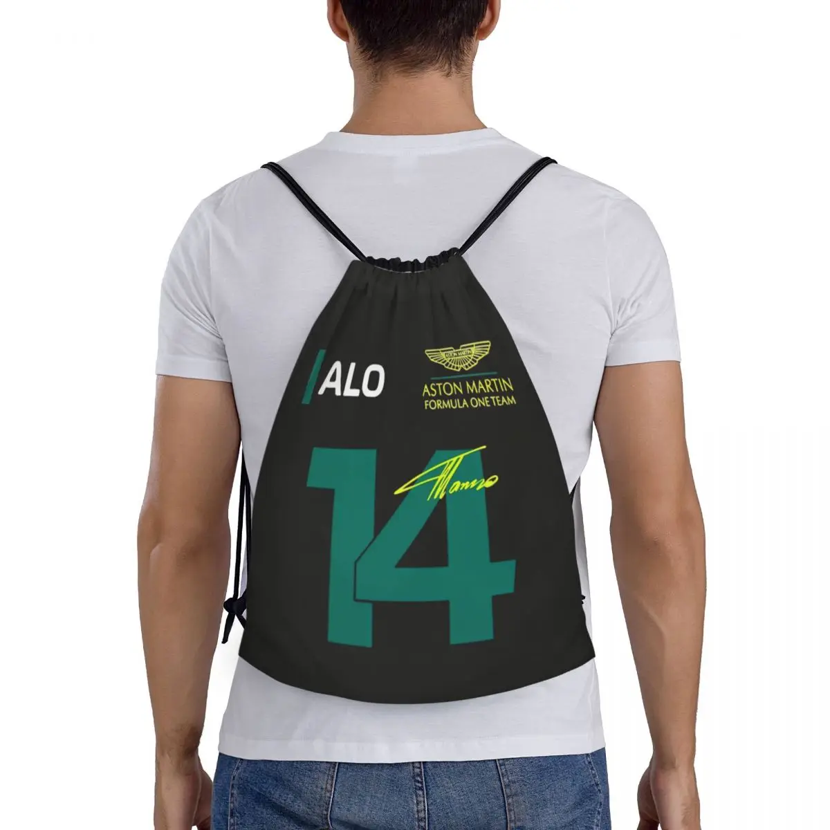 Custom F1-Fernando Alonso Num 14 Drawstring Pocket Backpack Men Women Lightweight Gym Sports