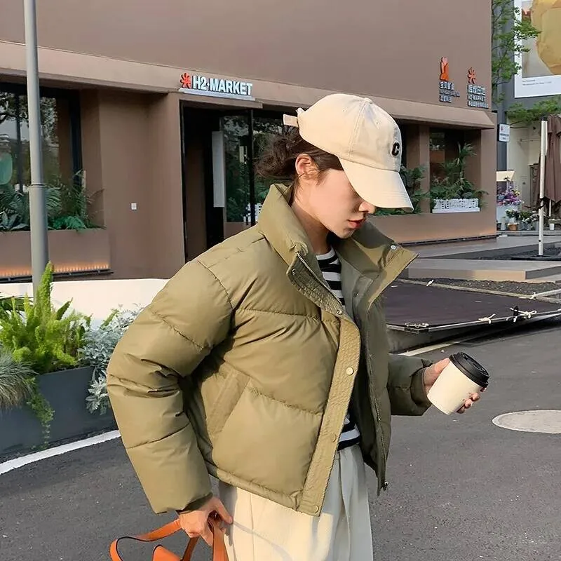 

Winter Women Clothes Cropped Jackets Parkas Warm Stand Collar Cold Coat Zipper Puffer Korean Fashion Cotton-Padded Jacket