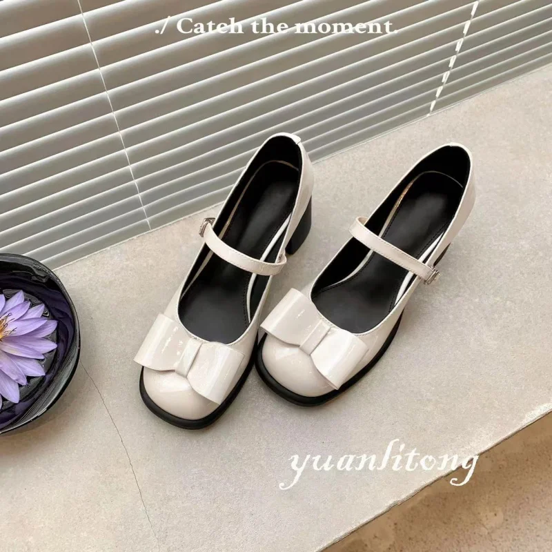 

2026 New Versatile Round-Toe Chunky Heel Bowknot Mary Jane Shoes for Women, Plus Size Loafers