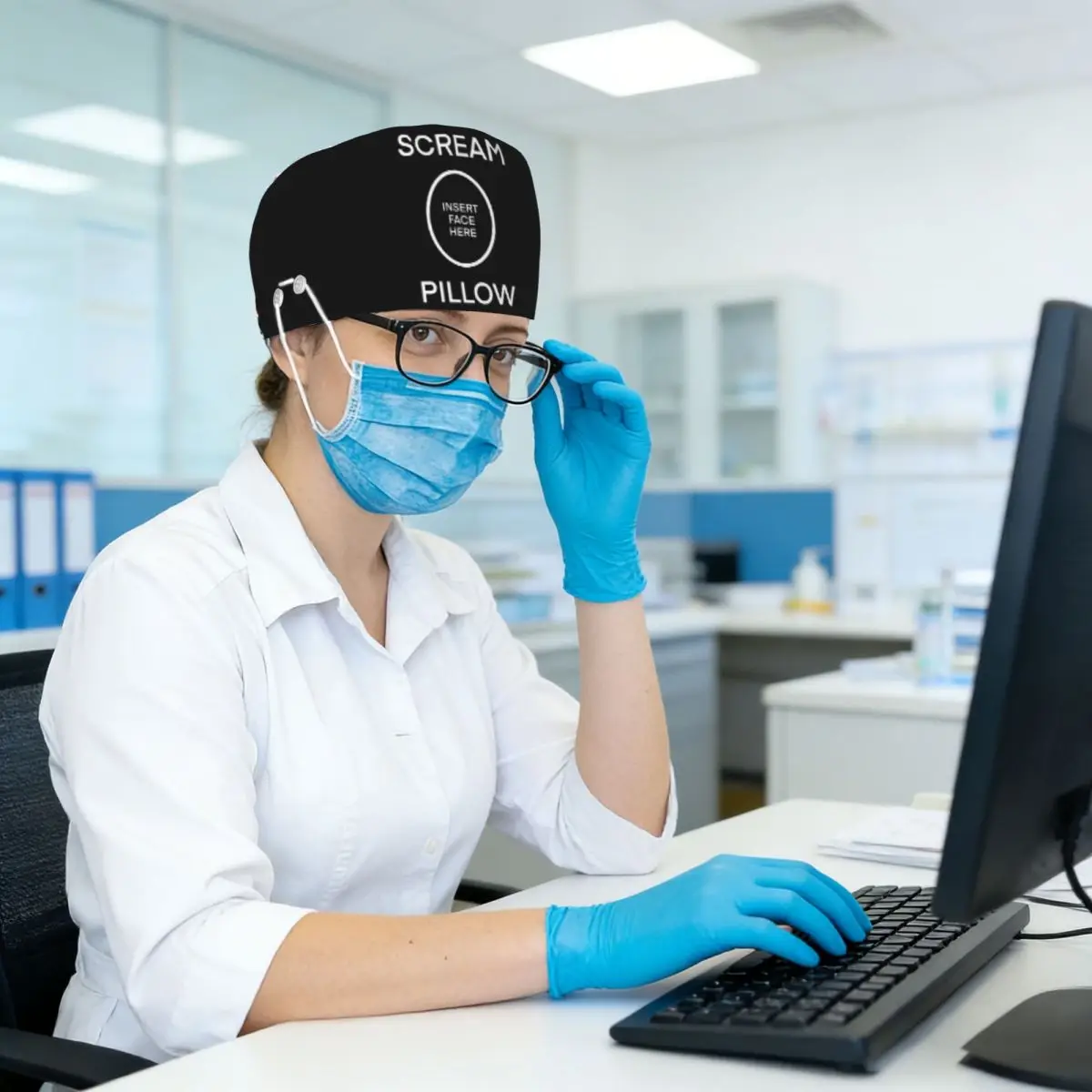 Scream Pillow Scrub Hat Doctor Working Surgical Cap Men Women Adjustable Nursing Caps for Dentist
