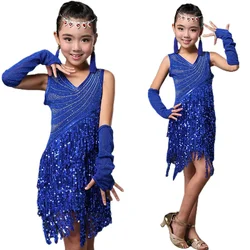 Kids Dresses for Girls Performance Latin Dance Dress for Children Ballroom Competition Dance Dresses Waltz Tango Fringe Dress