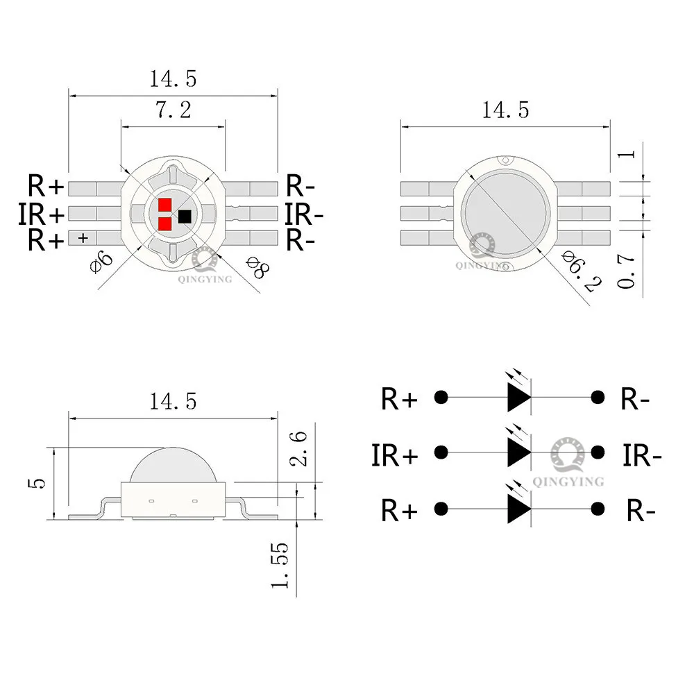 high power 3in1 9W 660nm and ir 850nm led chip for Medical beauty freckle light