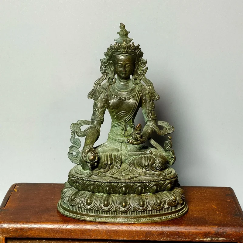 Live supply of vintage-style handicrafts: retro copper alloy bronze-coated Buddha statue, Green Tara Bodhisattva, Tantric Buddhi