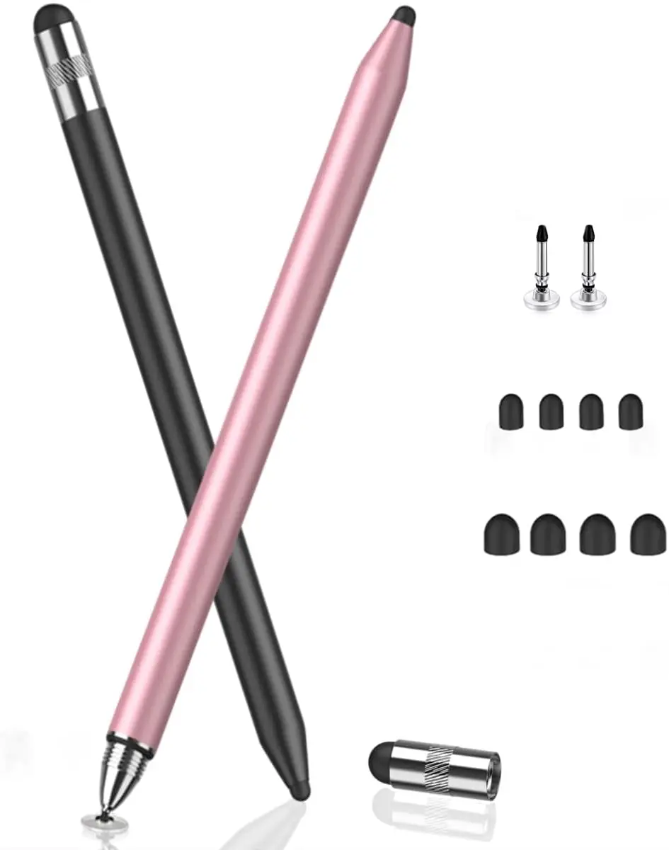 

MEKO 3 in 1 Stylus Pens for Touch Screens, High Sensitivity & Precision Capacitive Stylus for Apple iPad iPhone Tablets Samsung Galaxy All Universal Touchscreen Devices (2 Pack-Black/Rose Gold)