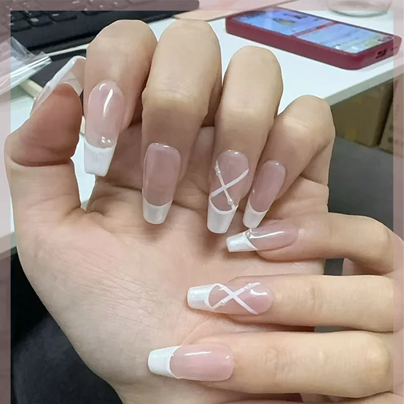 

10 Pink White Edge French Fake Nails Tips Fake Nails Design Cute Girl Fake Nails