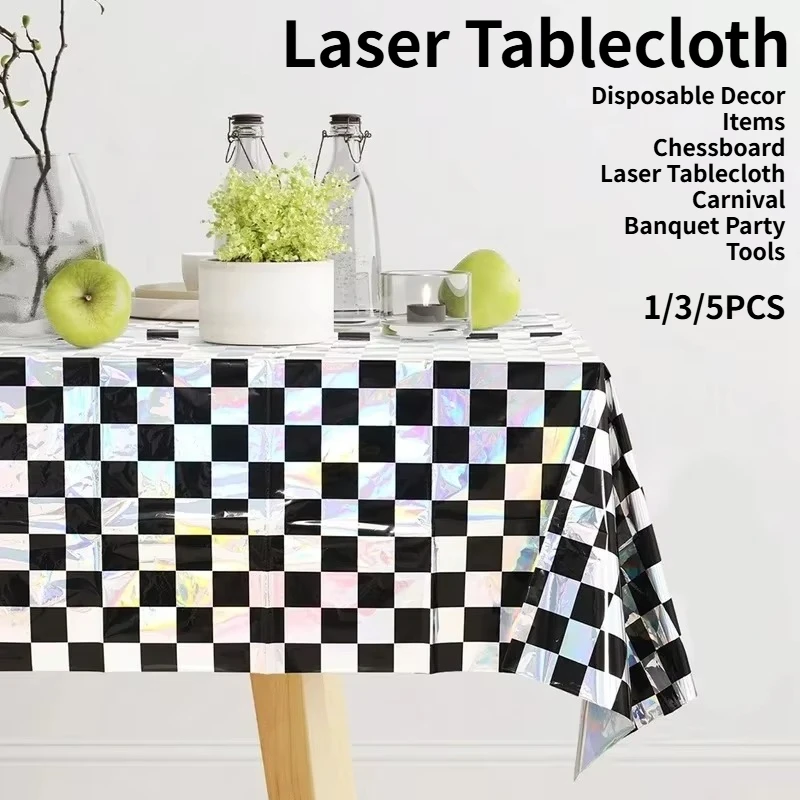 1/3/5PCS Laser Tablecloth Disposable Decoration Supplies Chessboard Pattern Laser Tablecloth Carnival Party Banquet Tools
