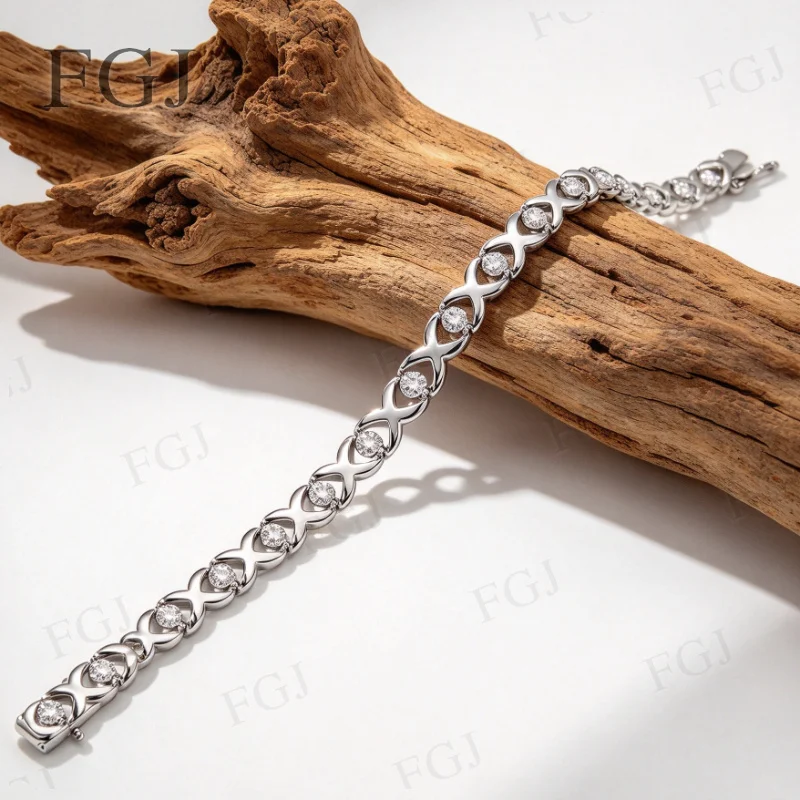 Damen Moissanit-Armband 925 Sterling Silber Infinity-Link-Design Armband Feiner Schmuck Geschenk für Sie Hochzeit Geburtstag Party – Detail 7