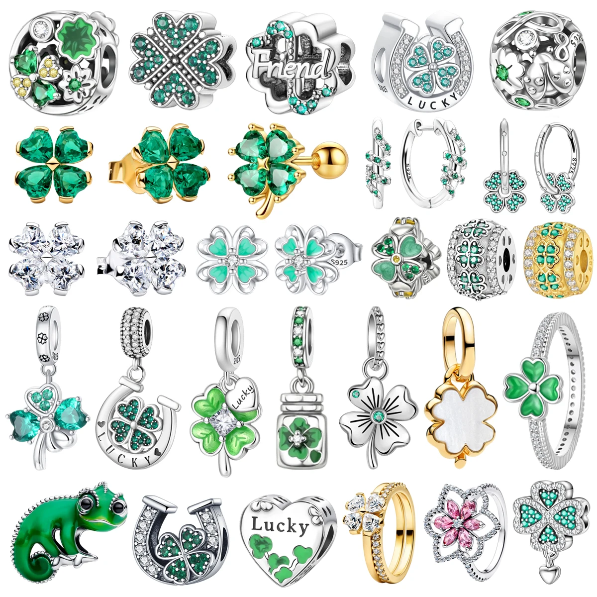 

2026 New Original 925 Sterling Silver Charms Lucky Four-leaf Clover Bead Earrings Ring Pendant fit DIY Bracelet Necklace Jewelry