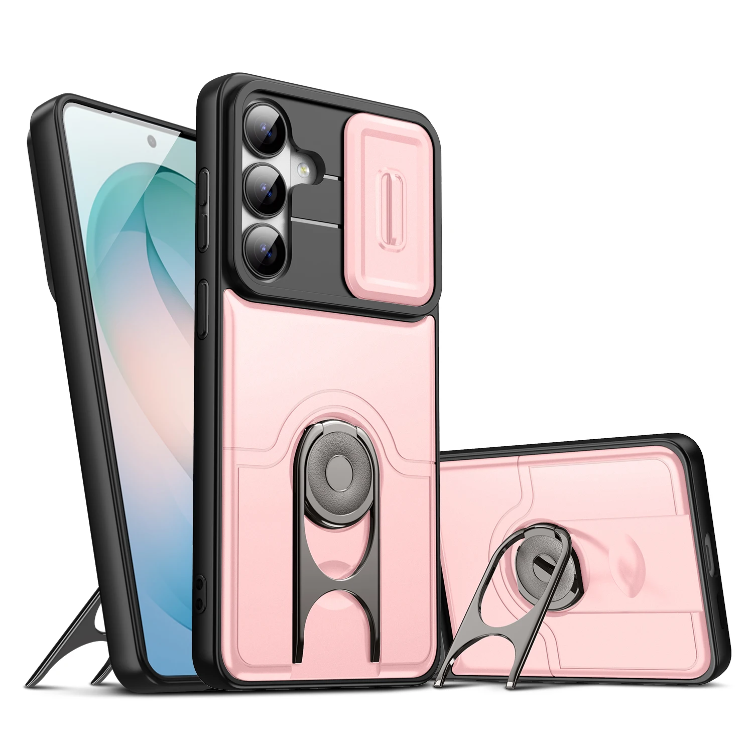 Sliding Camera Lens Protection Armor Phone Case For Samsung Galaxy A57 360° Rotate Ring Holder Kickstand Shockproof Back Cover