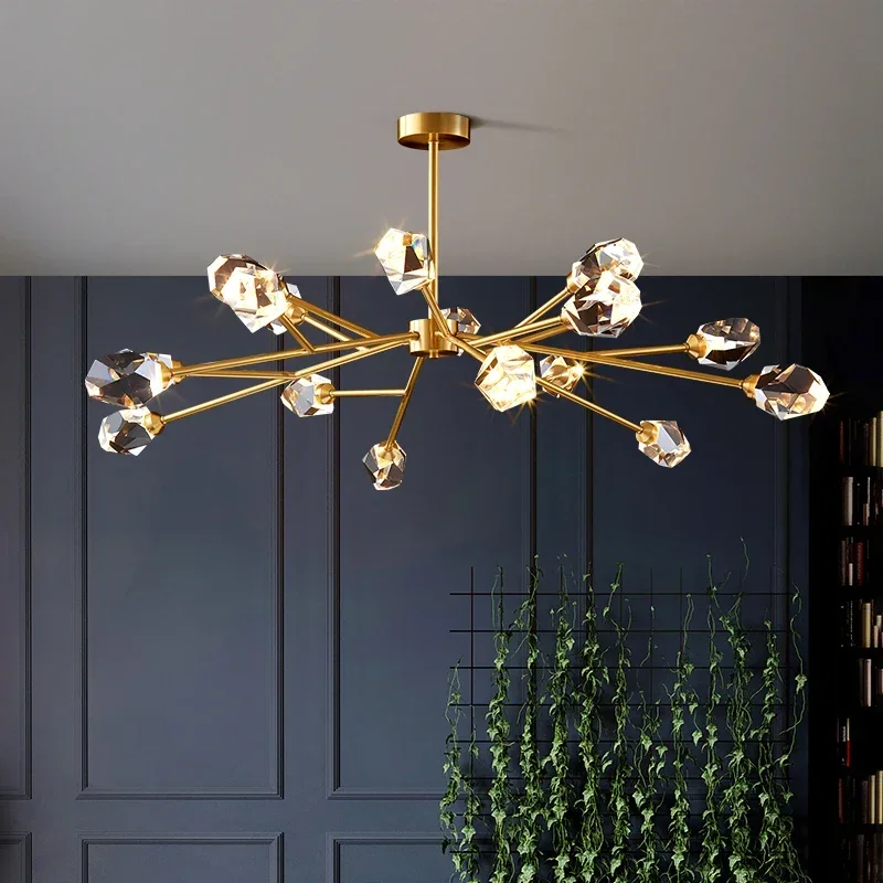 

Modern Nordic Branch Led Chandelier for the kitchen Living room Crystal diamond Light Fixtures Bedroom Copper hanging lamp