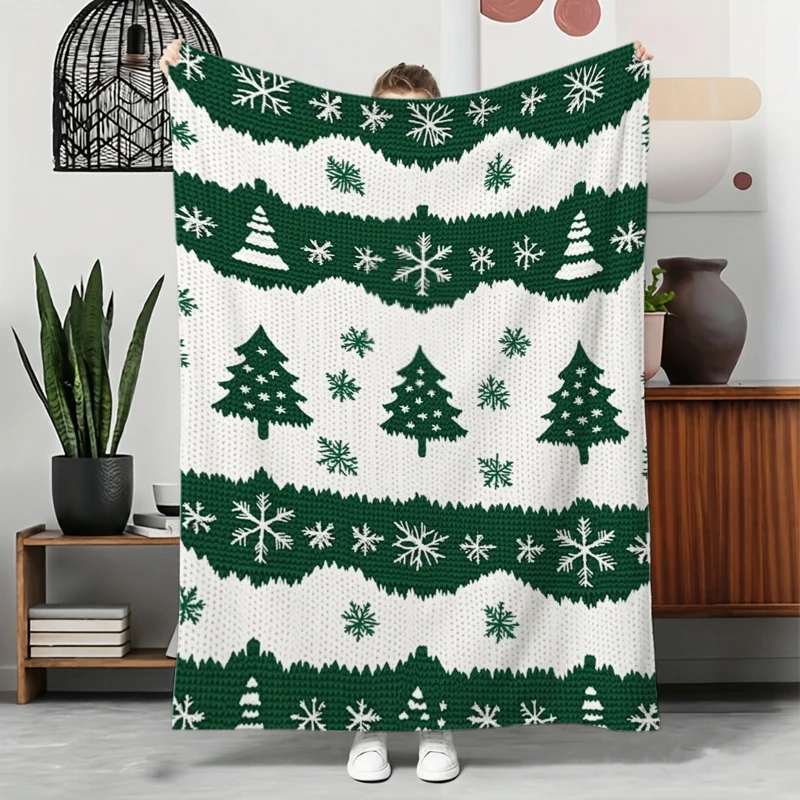 Christmas Tree Snowflake Print Throw Blanket soft textured blanket living room couch bedroom lounge space great Christmas gifts