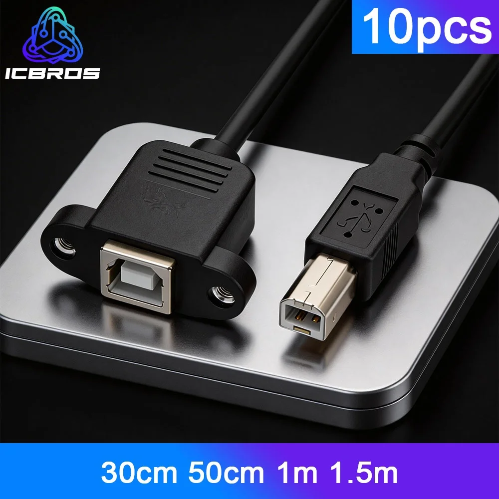 10pcs USB 2.0 Type B Male to Female M/F Extension Data Cable 90 Degree Angle Panel Installation for Printer or Scanner Cable