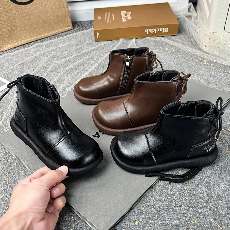 

Классические зимние ботильоны для малышей, коллекция 2024, детские школьные теплые хлопковые ботинки на толстой подошве для девочек, повседневные модные детские плюшевые ботинки