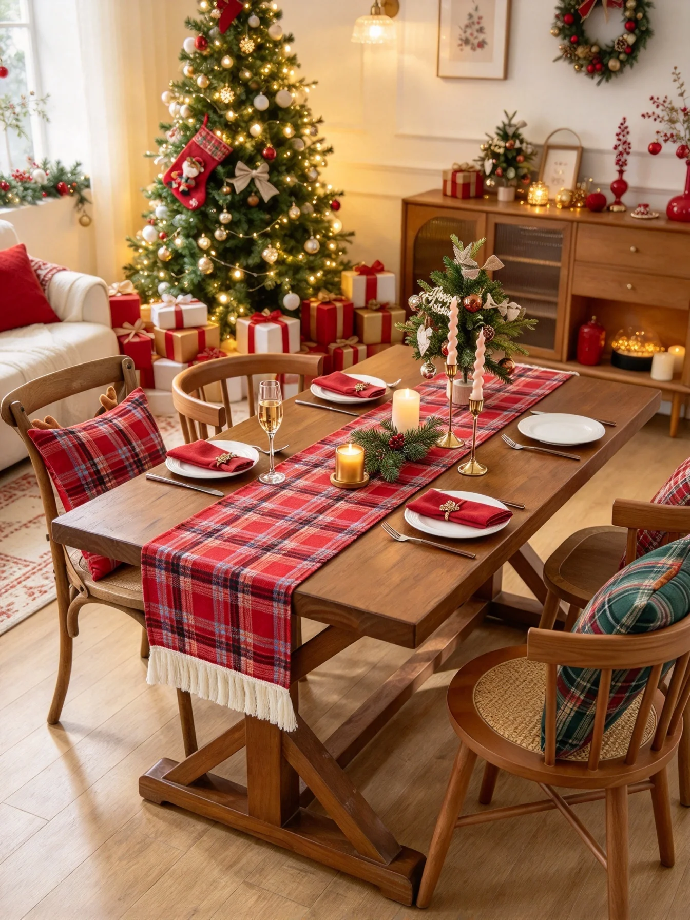 1pc Christmas Table Runner | Red Buffalo Plaid Fabric | Durable Table Decoration | Winter Holiday Banquet | Rustic Farmhouse