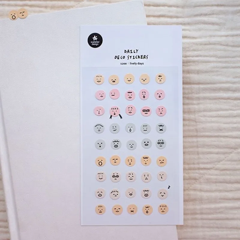 Suatelier Lively Days Cute Expression Smiley Face Stickers for Scrapbooking Fun Themed Korea Cutting Sticker Sheets