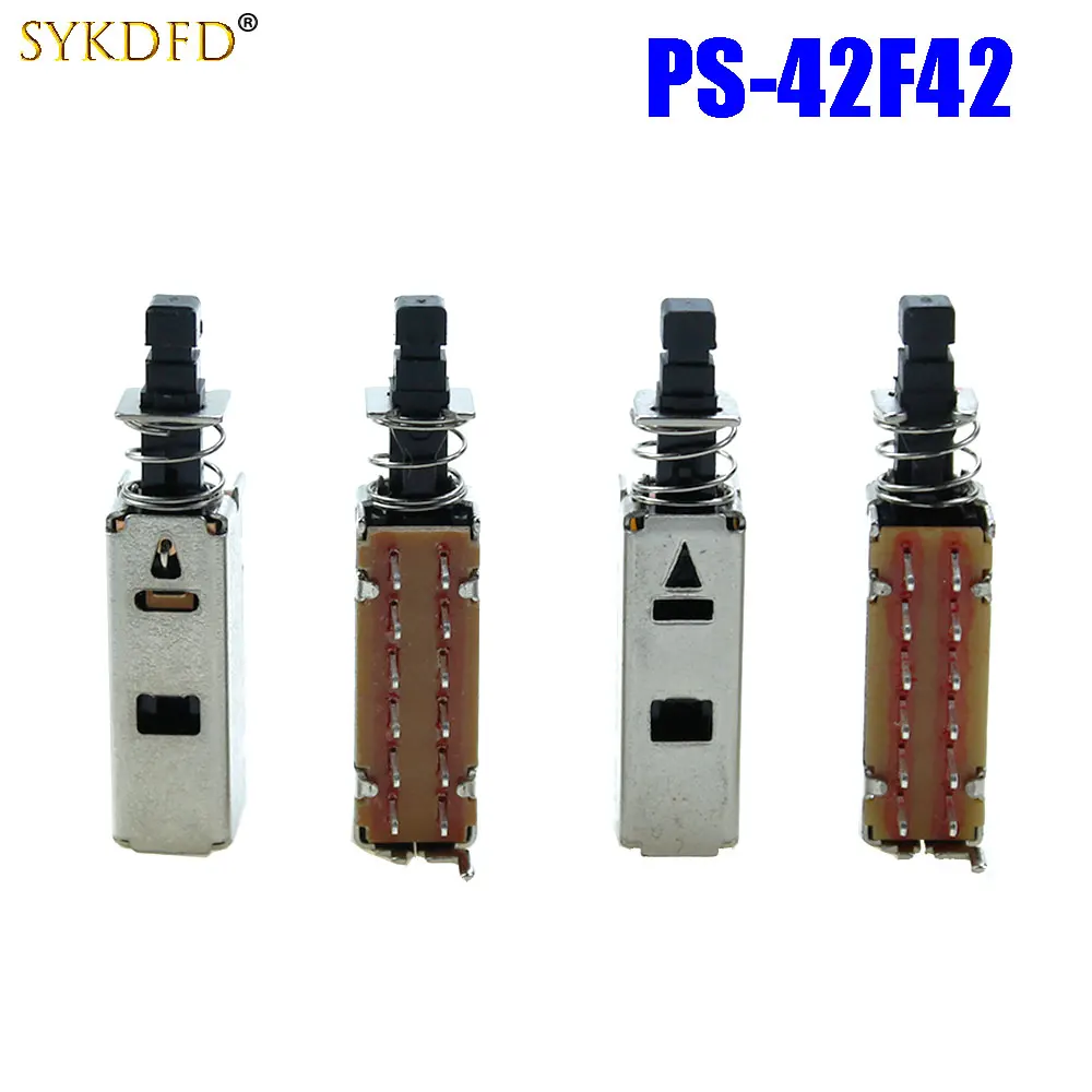 1PCS 12Pin Right Angle PCB Latching Push Button Switch DPDT Double Pole Self/No-Locking Key PS42F42 Power Switches