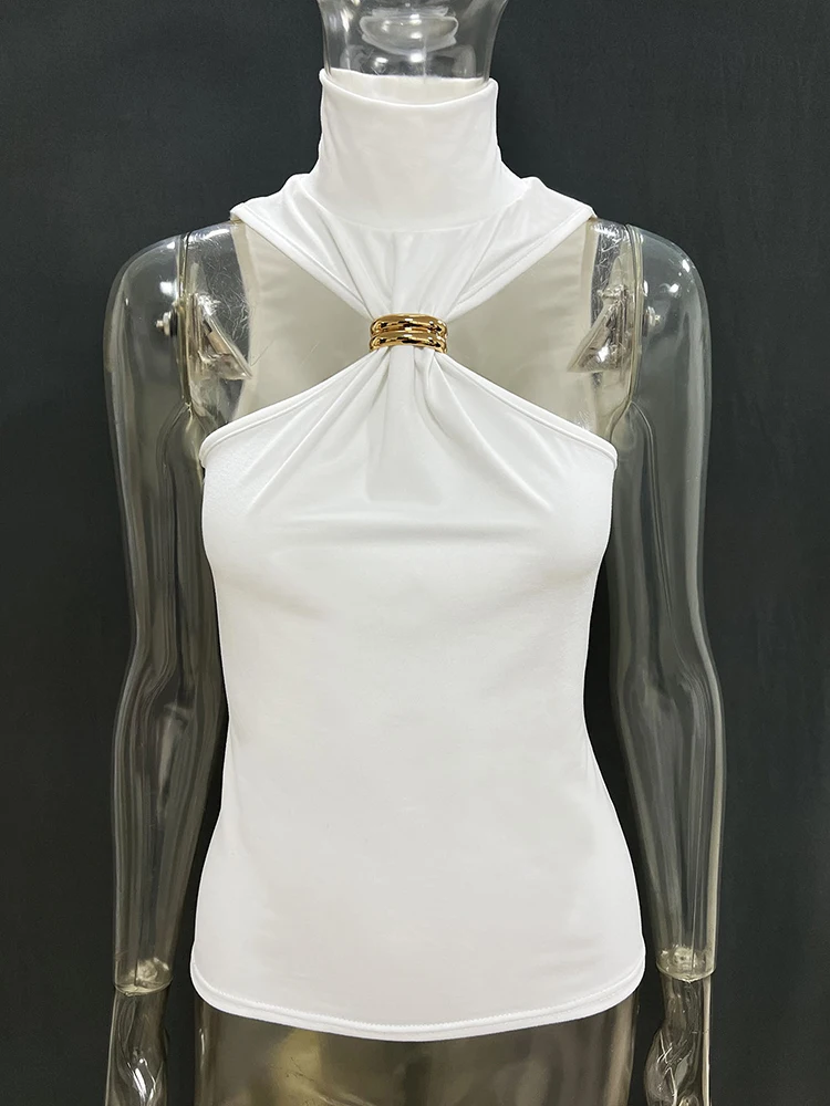 TARUXY Gold Ring Sleeveless Off-shoulder Top Female High Elasticity Fashion Slim Camis Streetwear 2025 New Summer Lady T shirt image 6