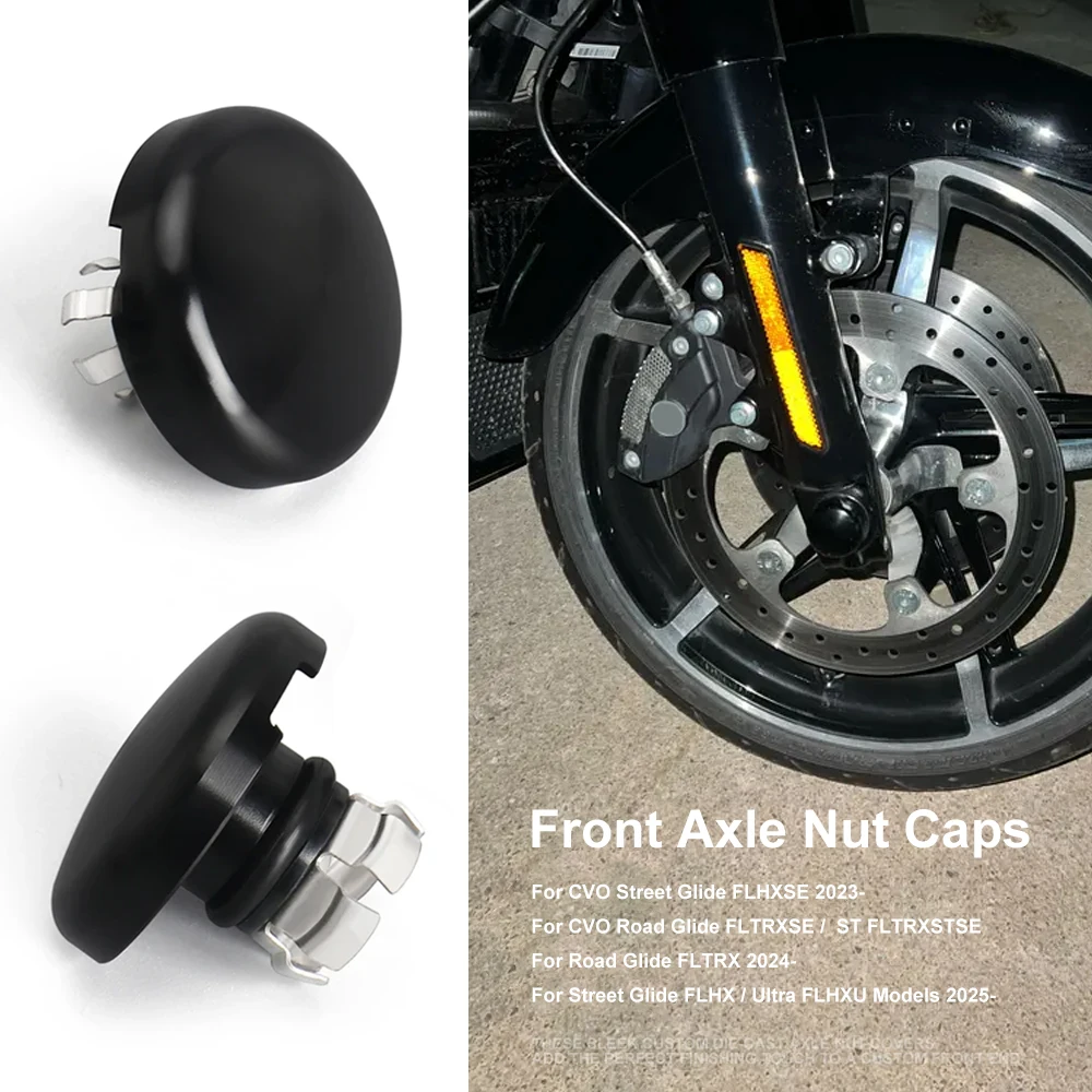 

Motorcycle Circle Cut Front Axle Nut Caps Black Wheel Lock Cover For Touring Street Road Glide CVO FLHX FLHXSE Ultra FLHXU 2023-