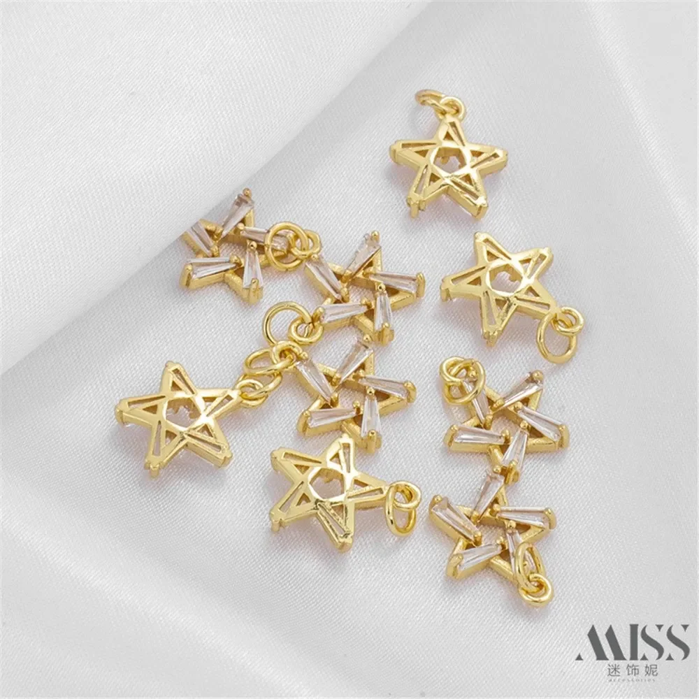 14K Gold-wrapped T-square Zircon Pendant DIY Accessories Charm Pendant Handmade Decorative Chain Jewelry Material
