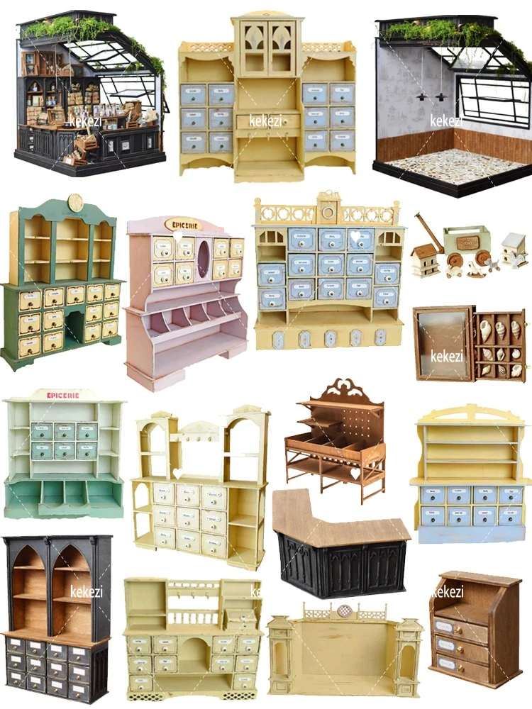 Miniaturie Dollhouse Furniture Storage Cabinet, Garden Rack, Staircase DIY Material Package Blythe New Diy Miniature Dollhouse