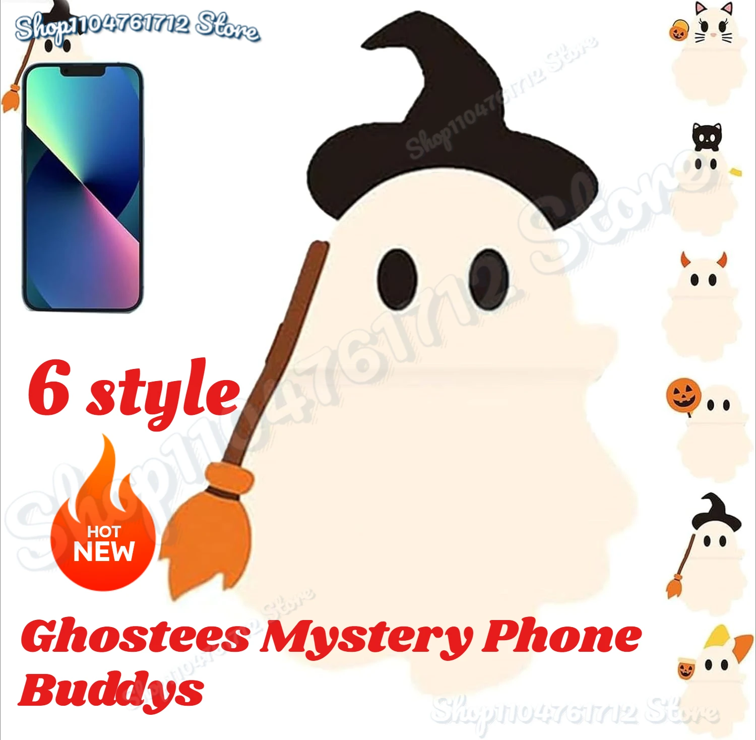 

Ghostees Mystery Phone Buddy, Ghostees Ghost Blind Box, Halloween Cute Ghost Phone Charm, Mini Surprise Fun Desk Figurines