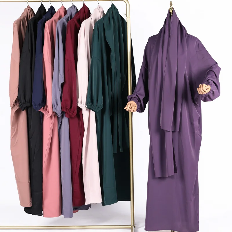 -Border Women's Clothing Malaysia Dubai Earthy Clothing Its Solid Color with Headscarf Robe plus Size Dress Fy124713