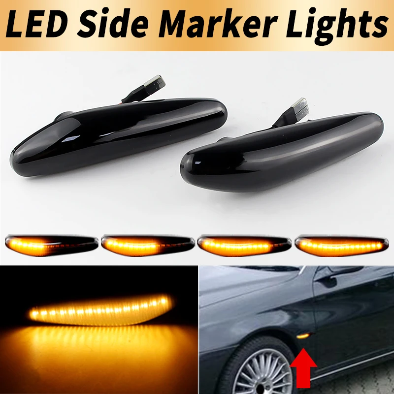 2PCS LED Dynamic Turn Signal Lights Canbus For Alfa Romeo 166 1998-2007 OEM:60597300 Side Marker Lamps Amber Car Accessories