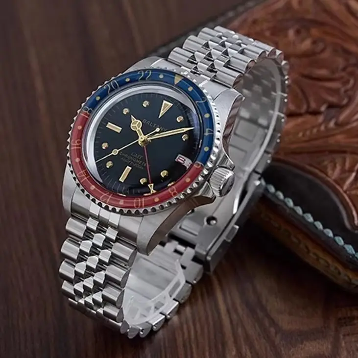 Baltany Men Automatic Watch 39mm GMT Mechanical Wristwatch Sapphire Mirror Bezel Diver 200m Waterproof C3 Luminous Sport NH34