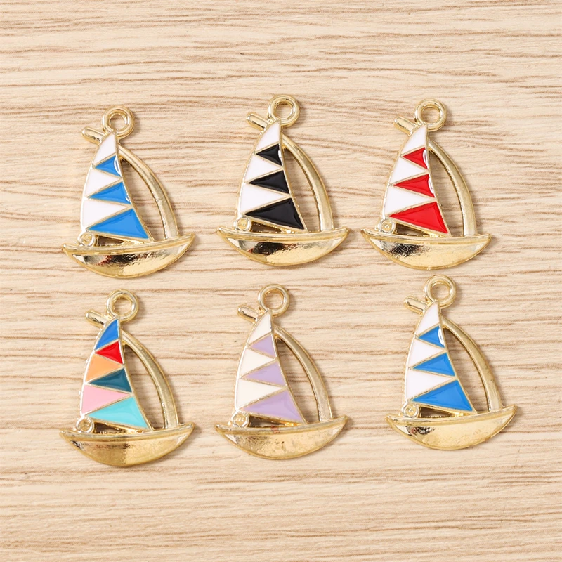 10 Stück Niedliche Emaille-Anhänger mit Motiven von Badeanzügen, Schwimmringen und Segelbooten für die Schmuckherstellung, Halsketten, Ohrringe, DIY-Bastelzubehör – Detail 12