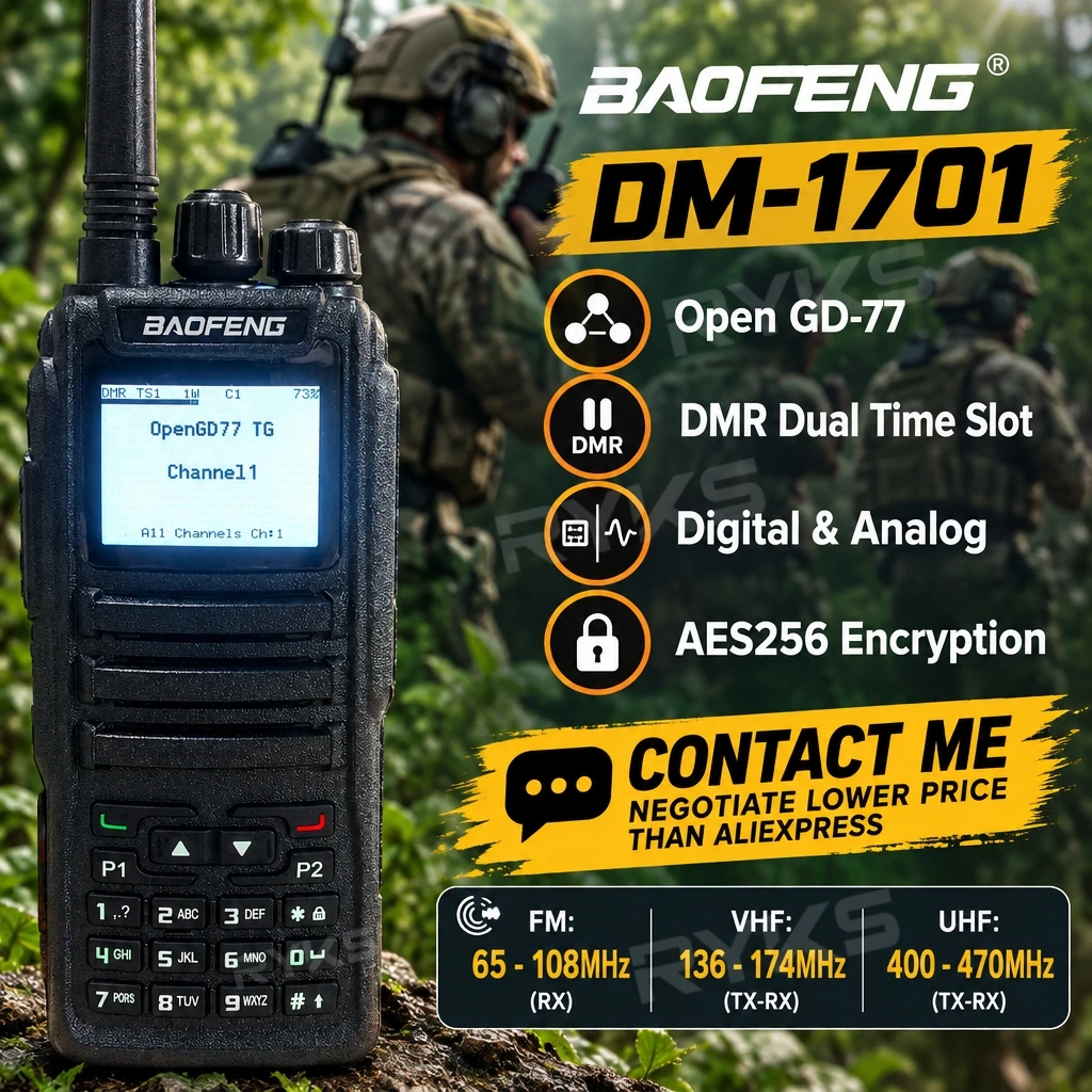 Baofeng DM-1701 DMR Walkie Talkie Open GD77 UHF VHF Digital Two Way Radio 3000CH Dual Time Slot Tier 1+2 Update Firmware