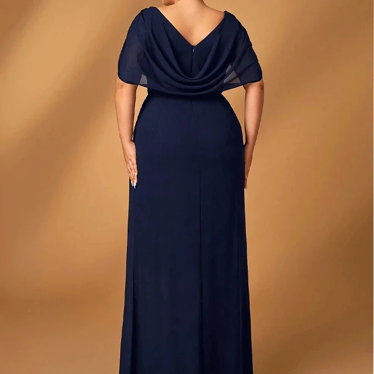 Luxus-Abendkleider für Mütter in Übergröße, Hochzeit, Empfang, Party, luxuriöses, glänzendes Chiffon-Mutter-Abendkleid in Übergröße in Marineblau