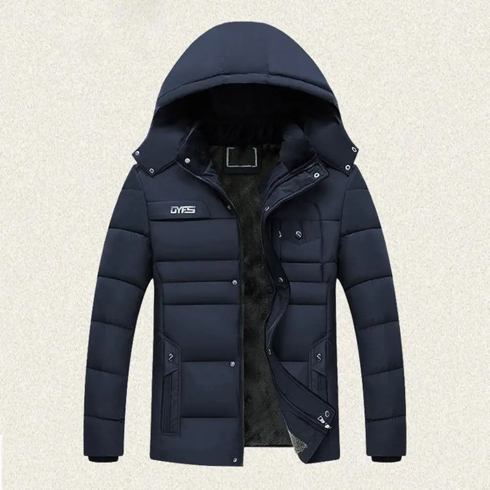 

Cotton Padded Plush Lining Windbreaker Thicken Hooded Men Jacket Coat Cold Proof Hood Jacket Outwear Male Jacket Thermal Parkas