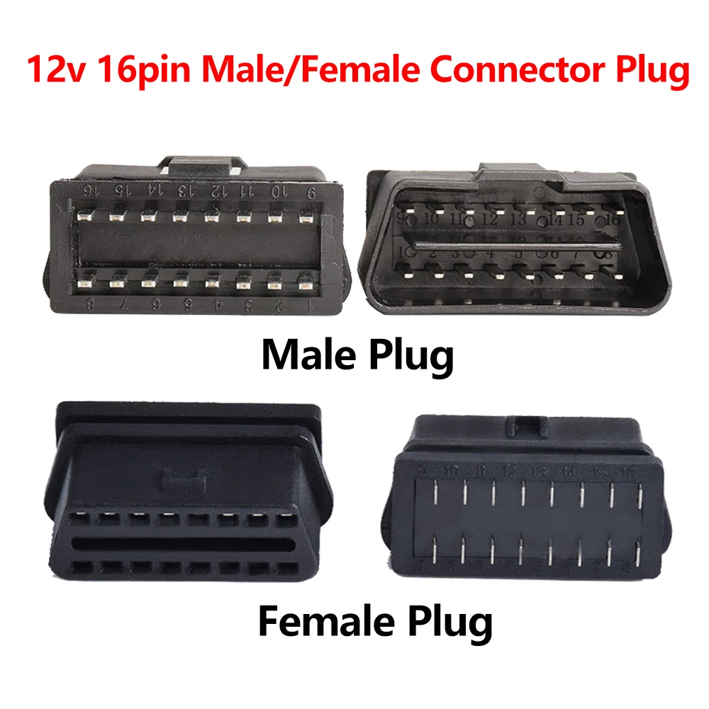 12 فولت 16pin obdii موصل ذكر التوصيل شاحن أنثي obd2 موصل التوصيل العالمي السيارات سيارة التشخيص كابل J1962 obd ii محول #1