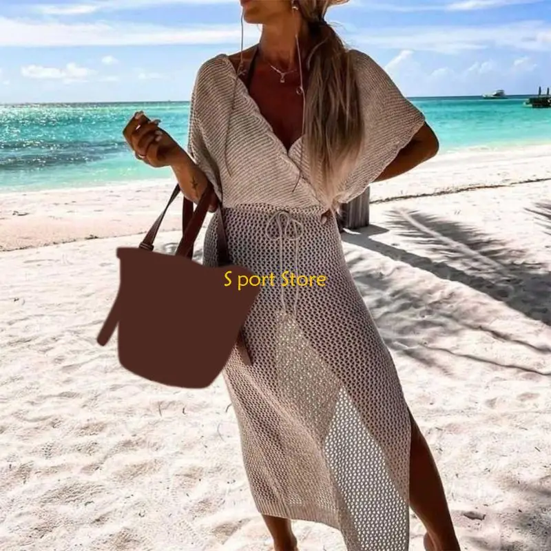 U2JB Womens Sexy Hollow-Out Swimsuit Sunscreens Cover-Ups Short Sleeve Tunic Dresses