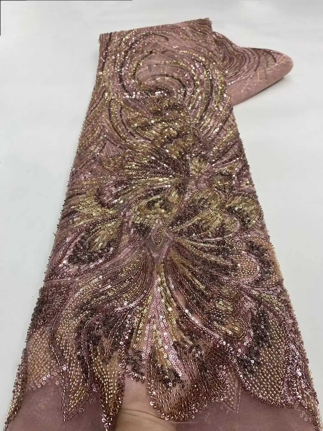 Кружевная ткань с африканскими блестками и жемчугом, 2025, высокое качество, французский тяжелый тюль с бисером, кружевная ткань, Нигерия для свадебного платья