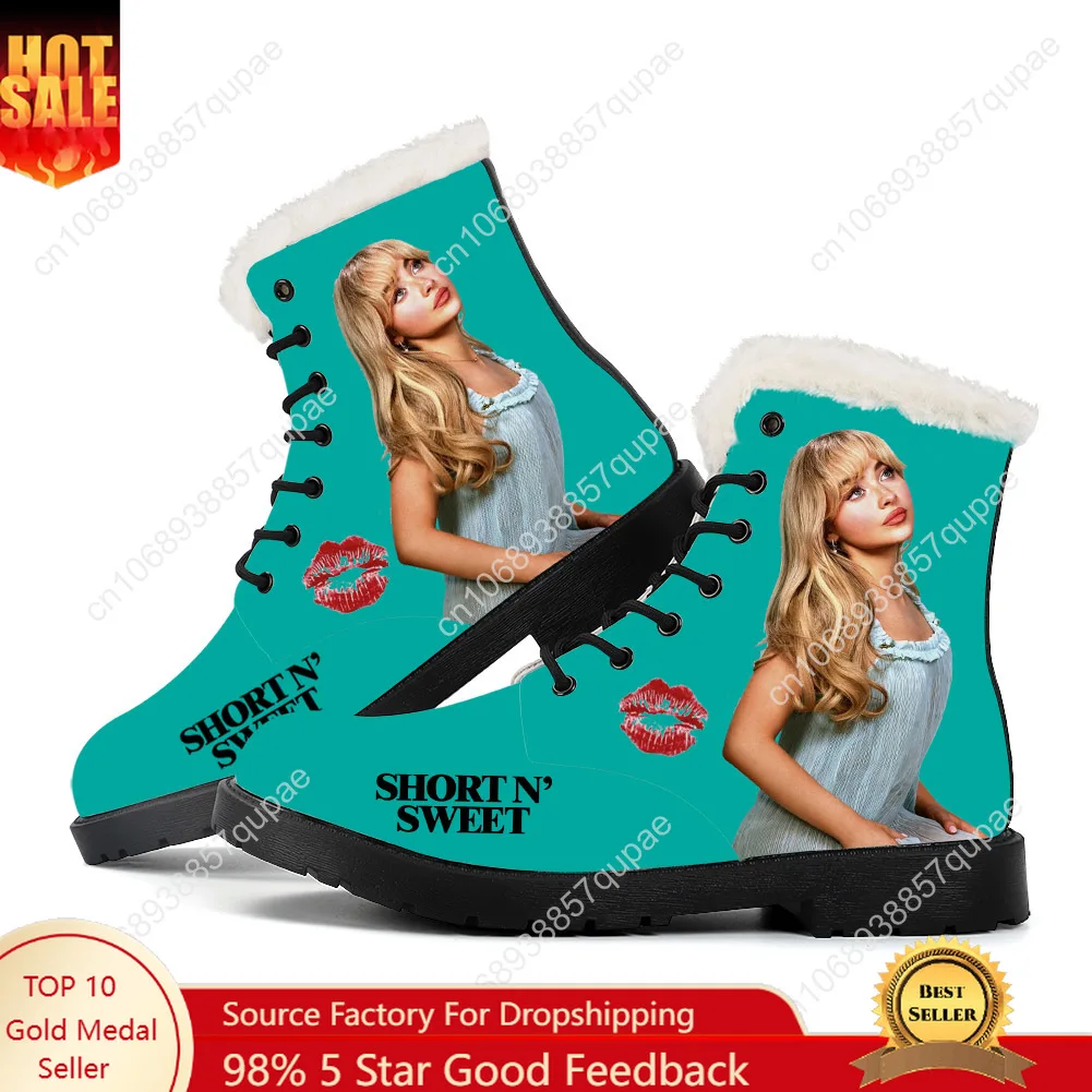 Sabrina Carpenter American Singer Plush Boots Mens Womens Teenager Shoes Casual Boot Light Warm High Quality Customize Shoe