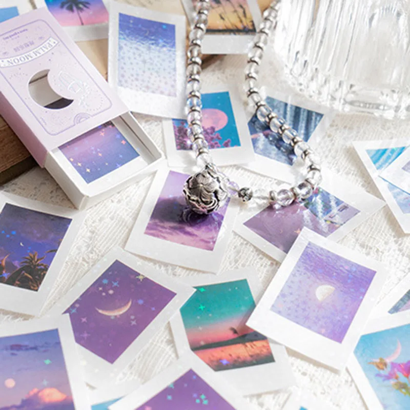 50Sheets Box-packed Sticker Bag The Moon In The Palm Of One's Hand Series Scenery Hand Account Decoration Stationery Material