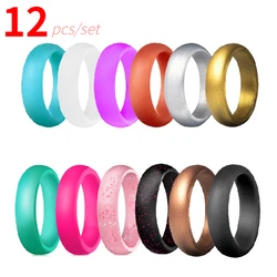 12pcs/set Fashion Sports Silicone Ring for Women Wedding Rubber Bands Hypoallergenic Flexible Yoga Finger Rings