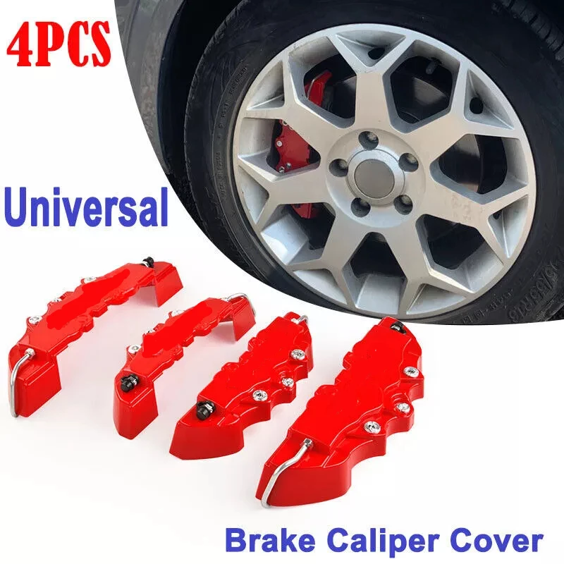 4PCS Universal 3D Car Disc Brake Caliper Cover Red Brake Cover Disc Red Front and Rear Accessories Kit Fit For 14-17 Inch