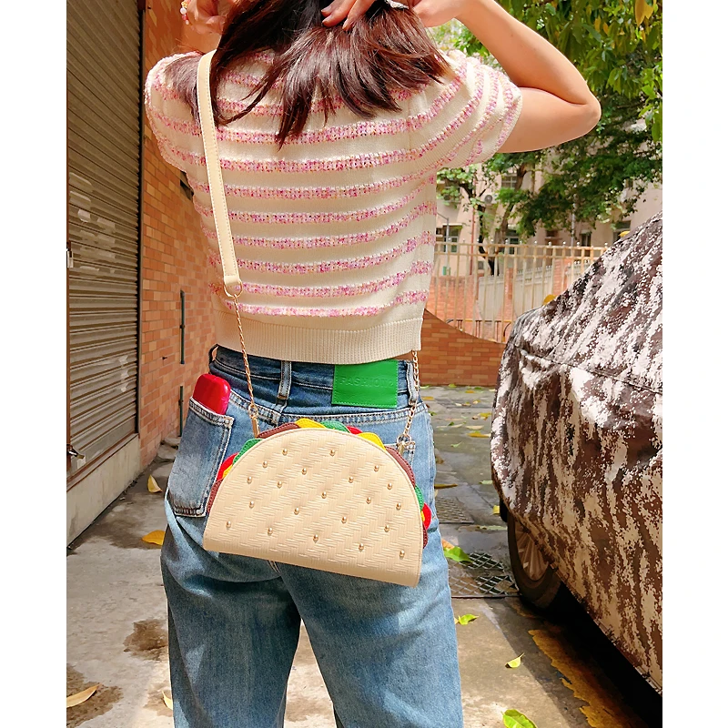 Cute Mexico Taco Shape Women Food Model Handbag and Purse Female Designer Clutch Party Bag Girls Chain Ladies Shoulder Bag