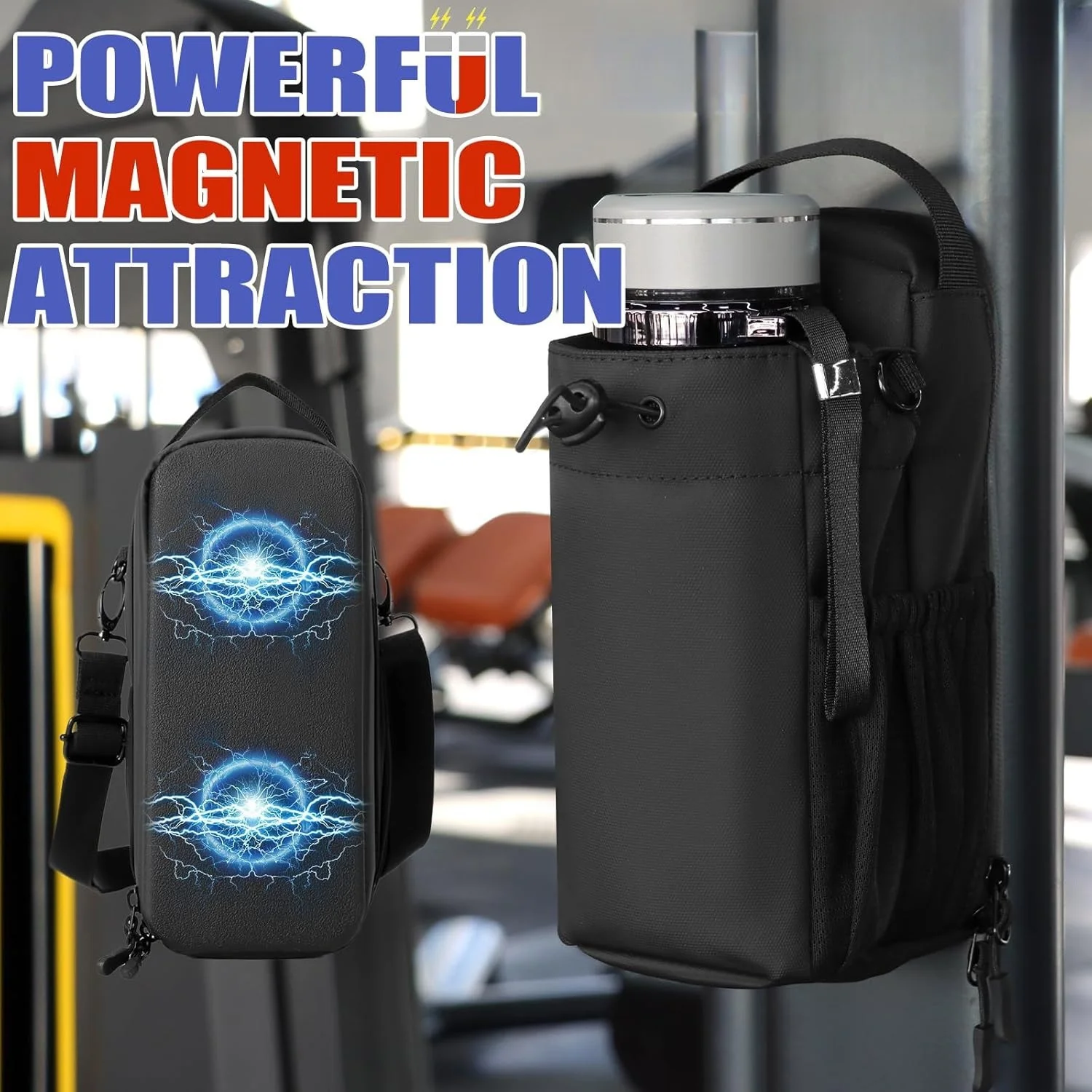 

Магнитная спортивная сумка большой емкости, портативная переноска с карманом для телефона, чехол для бутылки с водой - органайзер для аксессуаров для спортзала