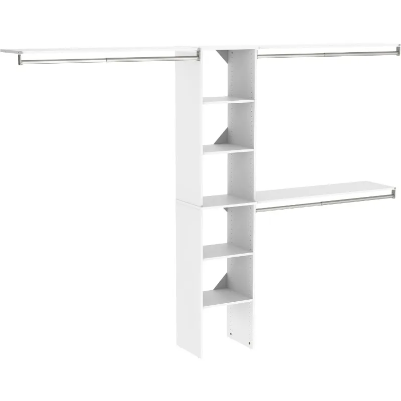 SuiteSymphony Wood Closet Organizer Kit with Tower, 3 Hang Rods, Top Shelves, Adjustable, Fits Spaces 5 - 9 ft. Wide, Pure White