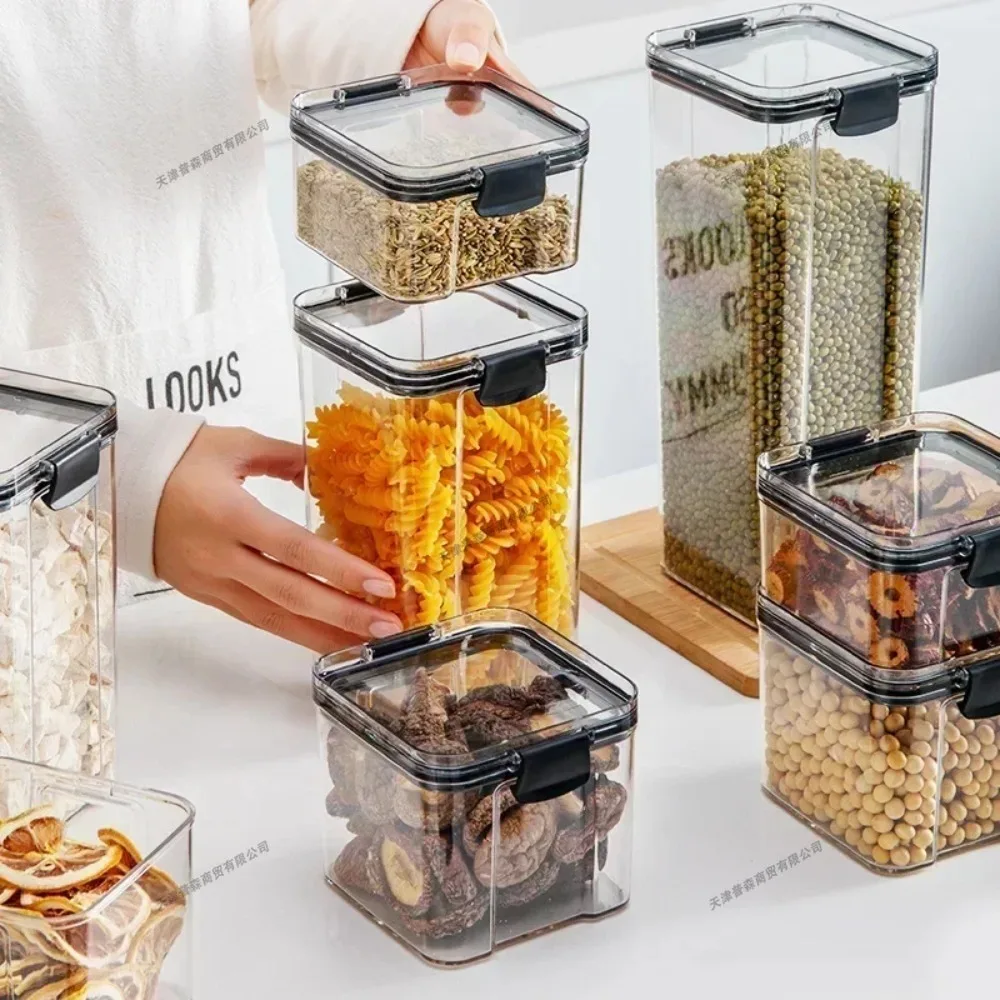 1/2 Piezas Recipiente Hermético para Almacenamiento de Alimentos de 460ml/700ml/1300ml/1800ml, Recipiente de Plástico para Cocina, Organizador de Alimentos, Contenedor para Cereales