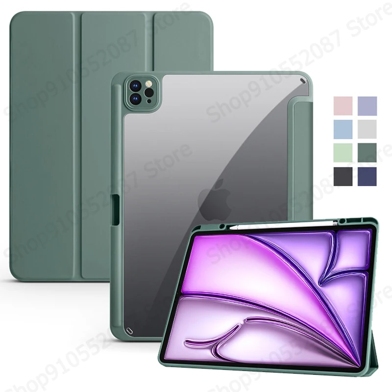 

For iPad Air 13 2025 Case with Pen Holder Trifold Acrylic Clear Back Hard Cover For Coque iPad Air 13 2024 2025 M3 M2 Case Funda
