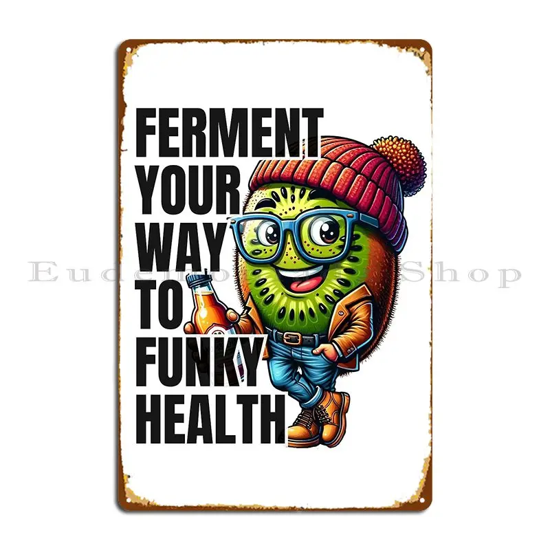 Kiwi Kombucha Groove-letrero de Metal de poder probiótico, diseño de cine personalizado, cartel de estaño