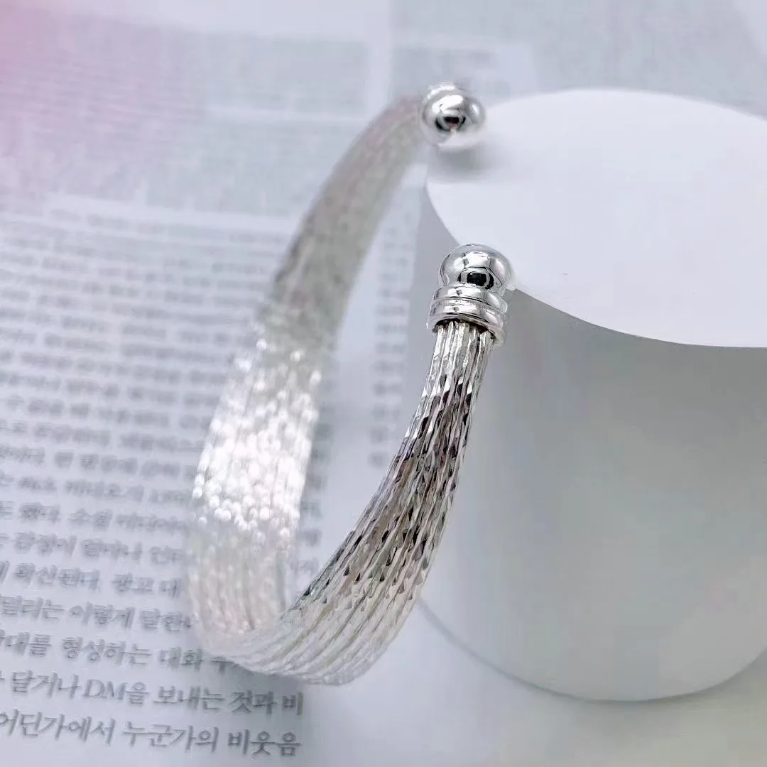 N Silver S925 Silver Fashion Korean Car Flower Multi-Line Bracelet Women's Simple Temperament Shiny Silver Bracelet