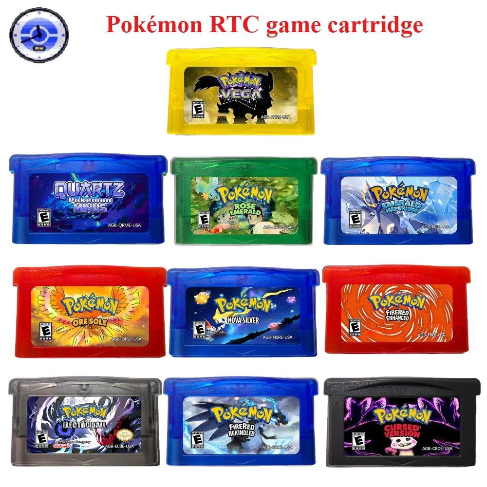 GBA English Game Cartridge ,RTC Pokemon Nova Silver，Emerald Imperium， Electro Ball，Quartz Minus，GBA ROM Modified Version